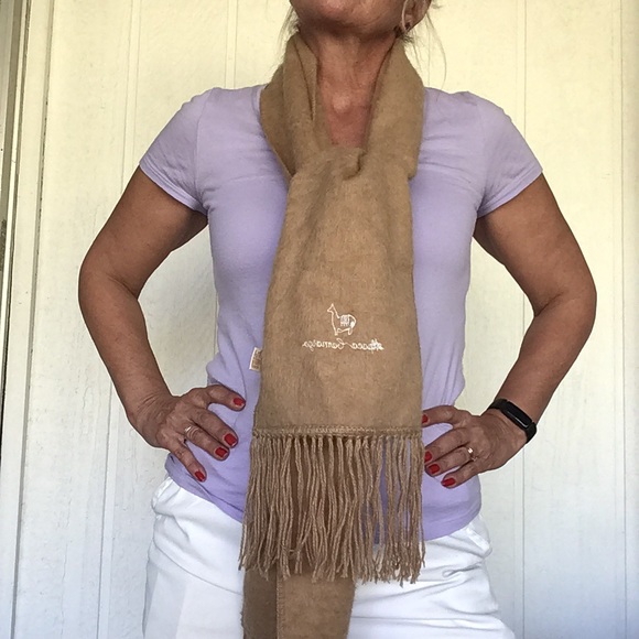 ALPACA CAMARGO TAN FRINGED LONG SCARF - Picture 4 of 10